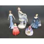 A Royal Doulton figure of Diana, Princess of Wales HN5061, together with four others; Flirtation