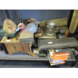 A miscellaneous lot to include a decanter drying stand, two hand carved and painted ducks, an