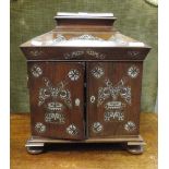 A Regency rosewood and mother of pearl inlaid dressing table cabinet (mirror missing), 36 x 31 x