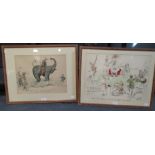 E.G.O Beuttter 1947, a pair of pen and wash drawings 'What the Rajah expected from Amulree' and '