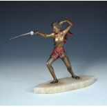 After Josef Lorenzl, a cold painted spelter model of a fencer, possibly a female version of Peter