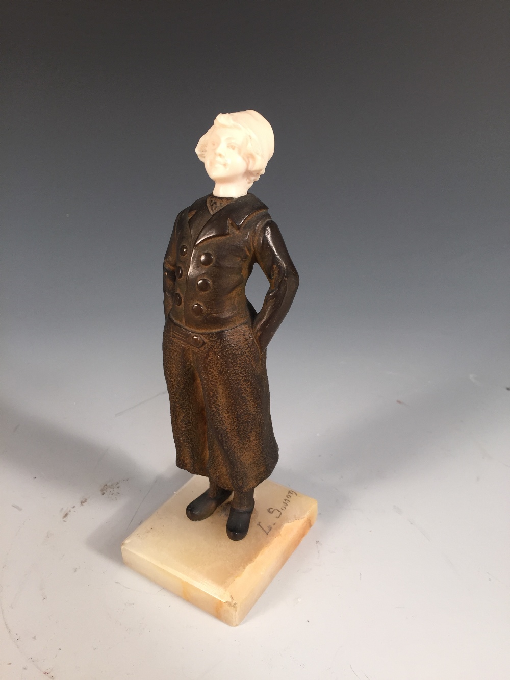 Louis Sosson (French, 1905-1930) a bronze and ivory figure of a Dutch boy, modelled standing, - Image 2 of 4