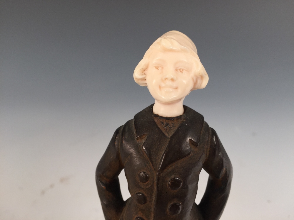 Louis Sosson (French, 1905-1930) a bronze and ivory figure of a Dutch boy, modelled standing, - Image 4 of 4