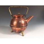 Dr Christopher Dresser for Benham & Froud, a copper and brass kettle, the globular body raised on