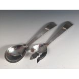 A pair of Modernist electroplate salad servers, by Three Crown Silversmiths, Pottstown,