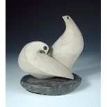 Molly Bond, (British, 20th century), a stoneware and soapstone sculpture of a brace of doves,