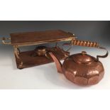 Henry Loveridge & Co., a copper and brass warming tray, the repoussé decorated rectangular top