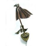 W.A.S. Benson, a copper and brass counterweighted lamp, with adjustable scalloped copper shade,