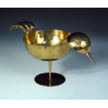 Attributed to Hagenauer, a bird form brass bowl, the stylised model raised on a central column and