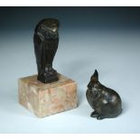 Edouard Marcel Sandoz, (Swiss, 1881-1971), a stylised bronze model of an owl, mounted on a marble