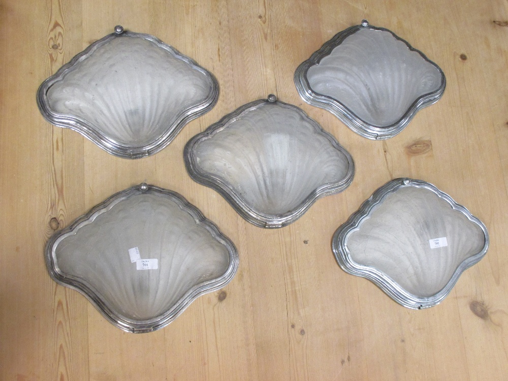 A set of five frosted glass clam shaped wall lights (5)