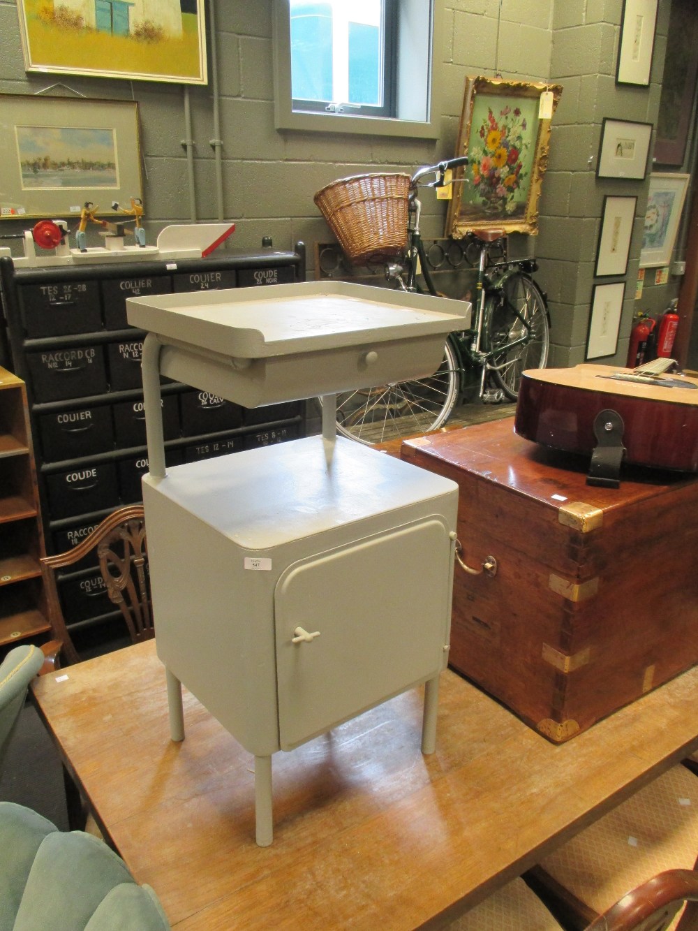 A pair of painted metal industrial style bedside cabinets, 81 x 41 x 37cm