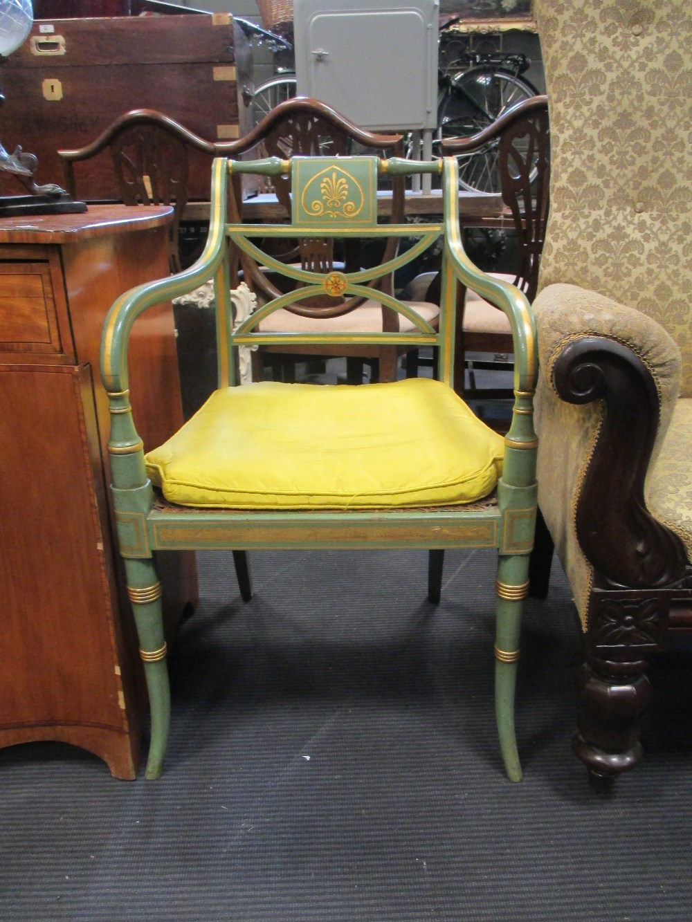 A pair of George III style green painted elbow chairs - Image 2 of 2