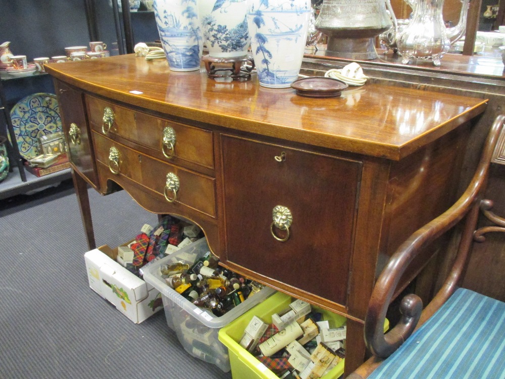 A reproduction mahogany bowfronted side board, 87 x 135 x 51cm