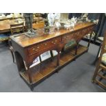 An 18th century oak dresser base with pot board, 204 cm wide, 90 cm high, 50 cm deep