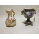 A Hadleigh's Worcester porcelain urn shaped vase with rams mask handles together with a Worcester