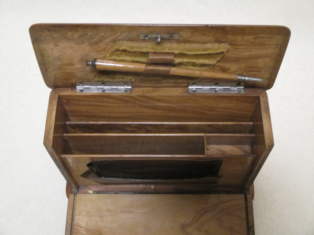 A small Victorian walnut stationery box, with fold down front - Image 3 of 3