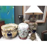 Various modern Oriental table lamps and other pottery and porcelain