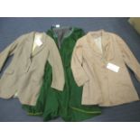 Two motoring jackets and a lady's green baise ankle length skirt