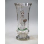 An early 20th century Austro/German enamelled glass vase decorated with a maiden and roses, 24cm