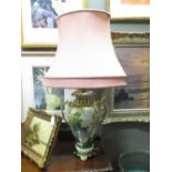 A large continental porcelain vase lamp with gilt mounts and matching pair (3)