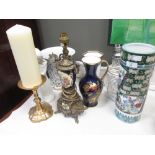 A late 19th century brass oil lamp, various other ceramics etc