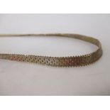 A tri-colour flat weave precious metal necklace, marks to one end only (clasp broken/missing), 19g