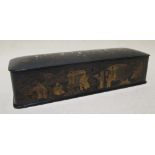 A Chinese Export papier mache rectangular box with padded interior, c.27cm