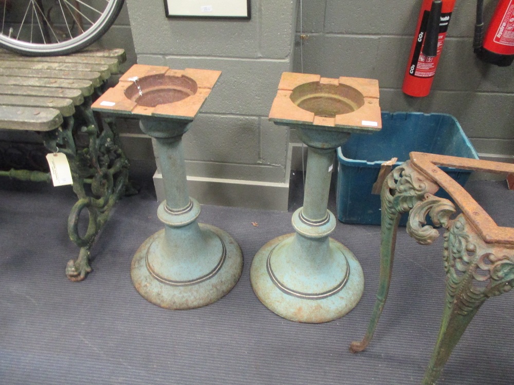 An early 20th century cast iron marble top table, a cast iron pub table and two cast iron table - Image 2 of 2