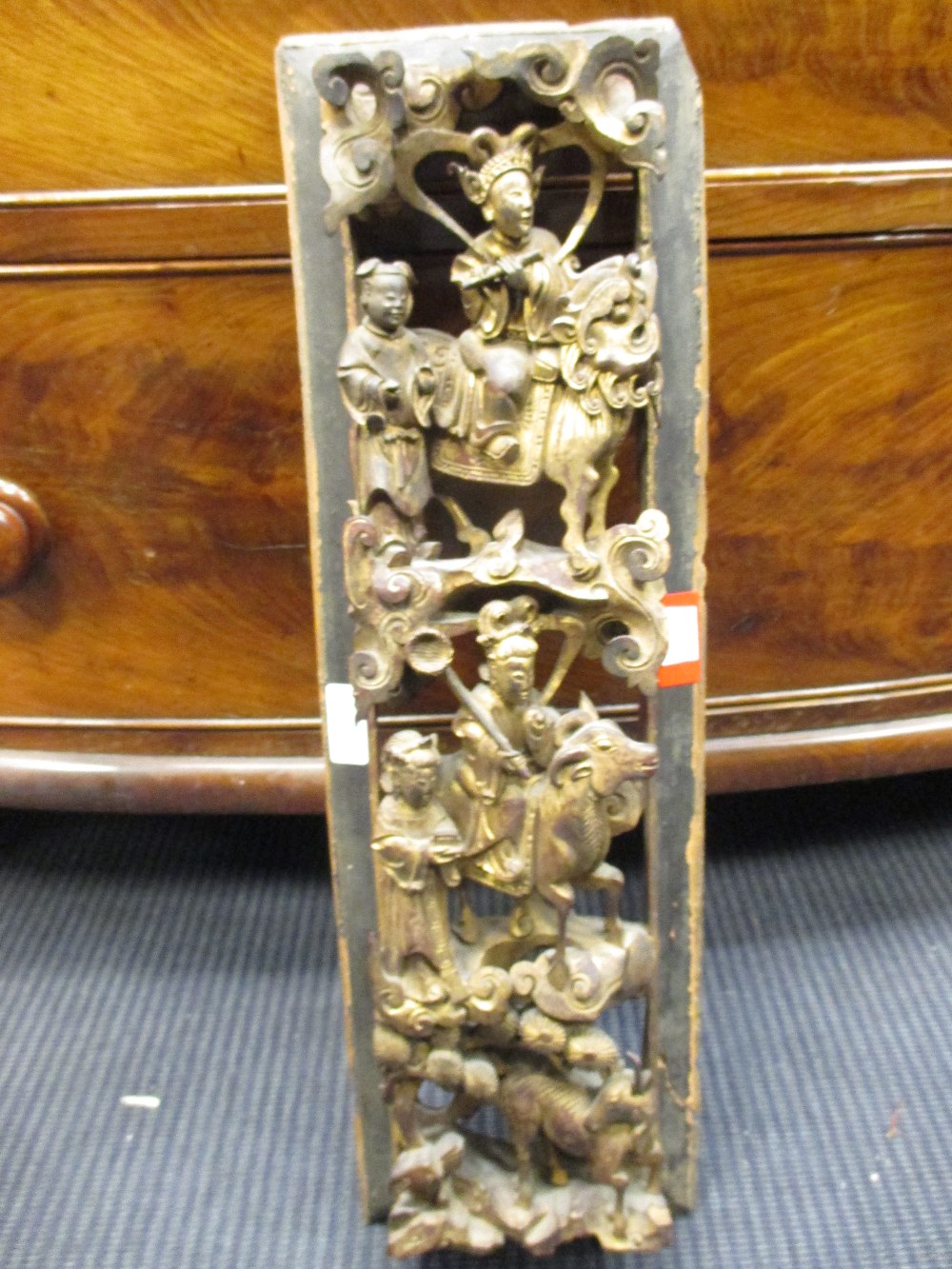 A Chinese carved and gilt temple panel together with a Victorian rosewood writing slope - Image 3 of 3