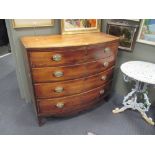 A Regency mahogany bowfront chest of four drawers (damaged) 114cm wide, 62cm deep