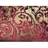 Two pairs of red and gold velvet curtains, lined, each curtain approximately 240 x 175cm (94 x 69in)