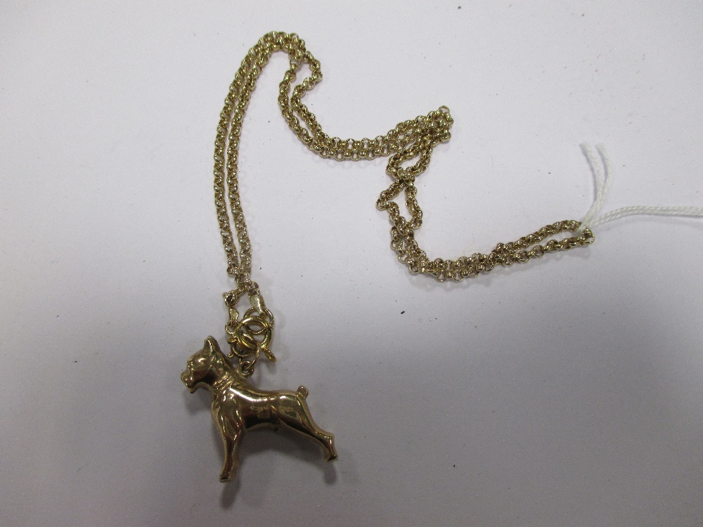 A 9ct charm of a Boxer dog on a 9ct chain, together with a quanity of other assorted gold