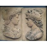 A pair of Renaissance style terracotta wall plaques, 46cm high, 36cm wide