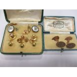 A pair of 9ct gold cufflinks, another pair of cufflinks and various collar studs etc