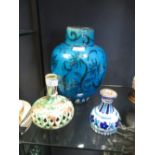 A Kutayha style turquoise vase, reticulated bottle and a Moltani cup