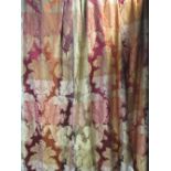 Three bronze, gold, red Italian silk curtains (3) 200cm long Wide 74cm at the top and 130cm at the