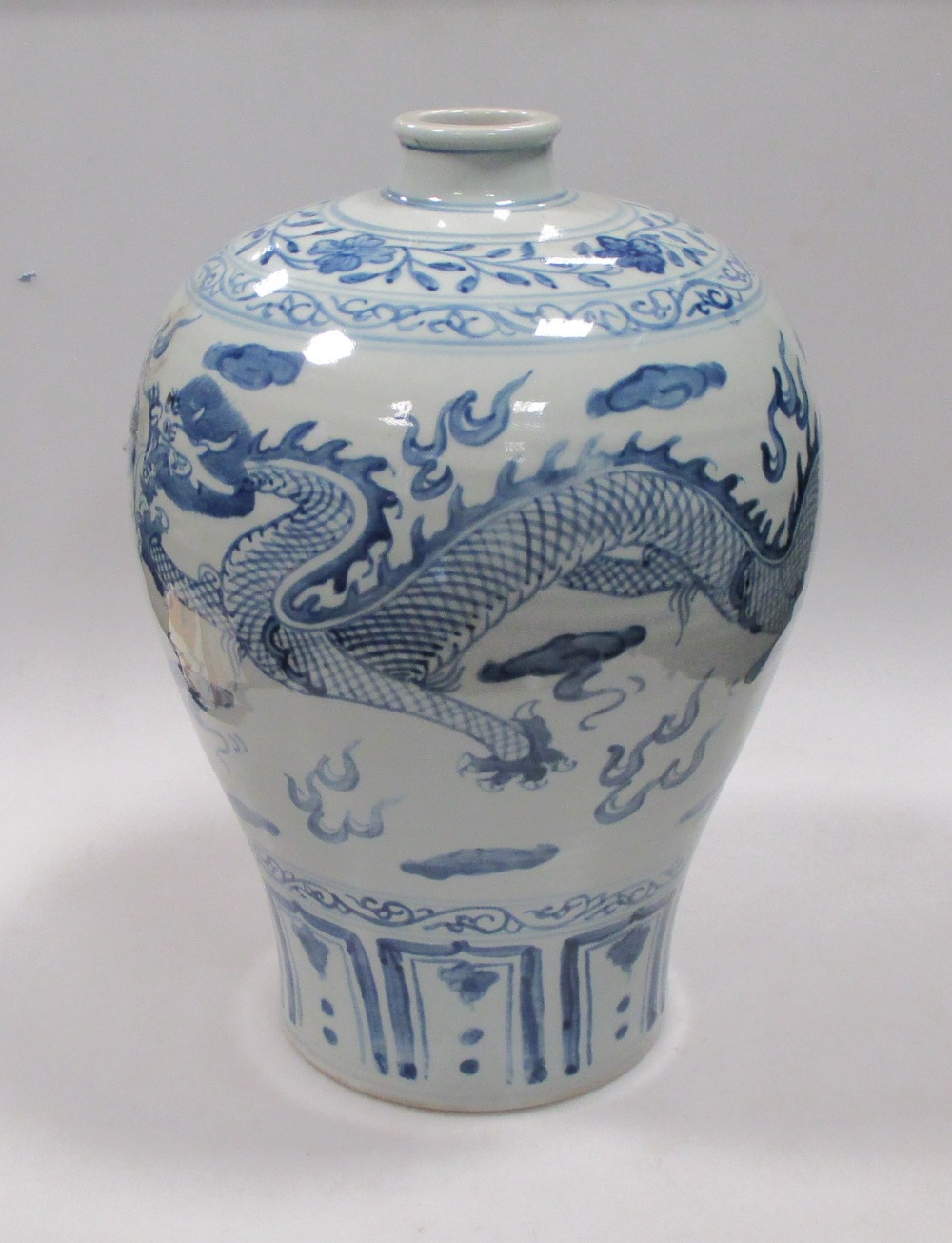 A Chinese Ming style blue and white meiping, a bronze vase and a Japanese Satsuma green ground