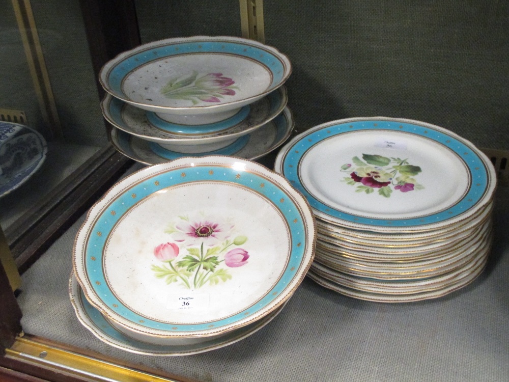 A late 19th century floral dessert service with turquoise rim bands - Image 2 of 3