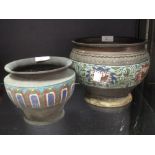 Two Chinese champleve enamelled bronze planters