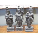 A set of three early 20th century Indian hardwood figures of goddesses, 31cm high