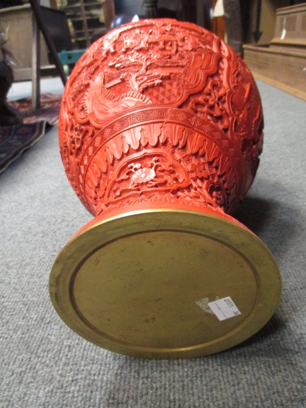 A large Chinese red cinnabar vase - Image 3 of 3