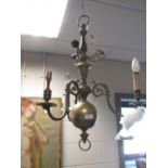 A Dutch style brass ceiling light