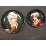 Two late 19th century German porcelain dishes painted with portraits of ladies