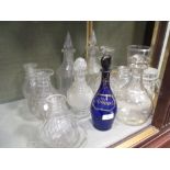 Two pairs and two single decanters, carafes and other glass