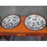 A pair of Japanese blue and white glazed chargers