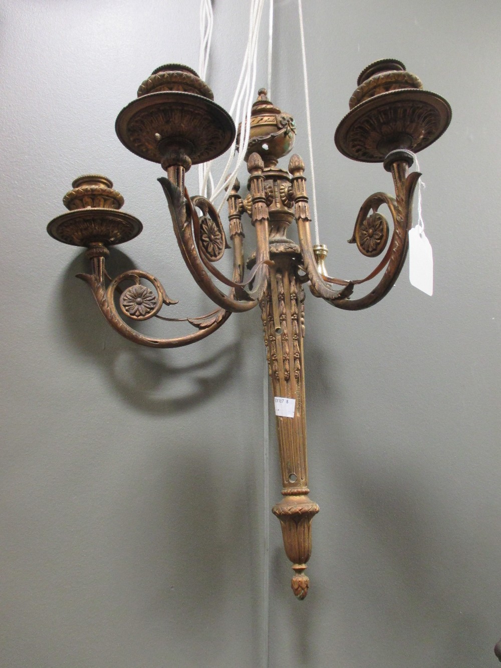 A pair of neo classical gilt brass wall light brackets - Image 2 of 2