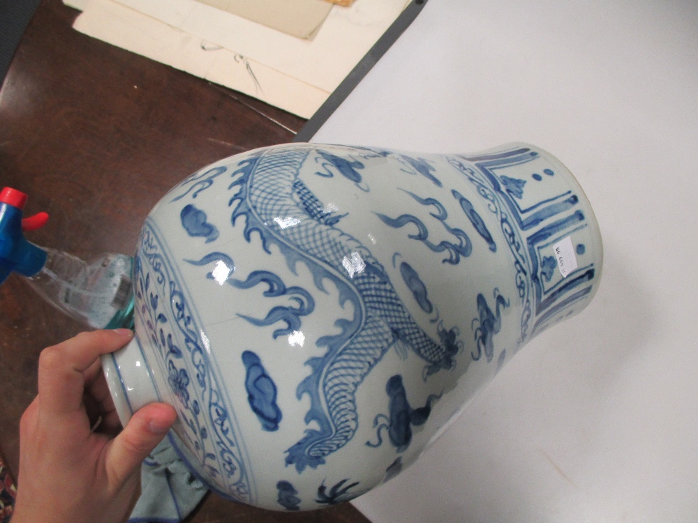 A Chinese Ming style blue and white meiping, a bronze vase and a Japanese Satsuma green ground - Image 2 of 5