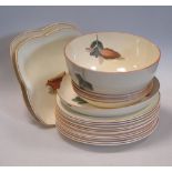 A part set of Wedgwood creamware decorated with botanical studies Several of the dishes have heavy