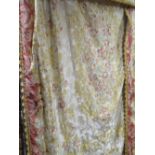 Four gold, pink, yellow Italian silk curtains (4) Curtains are interlined, varying sizes the largest